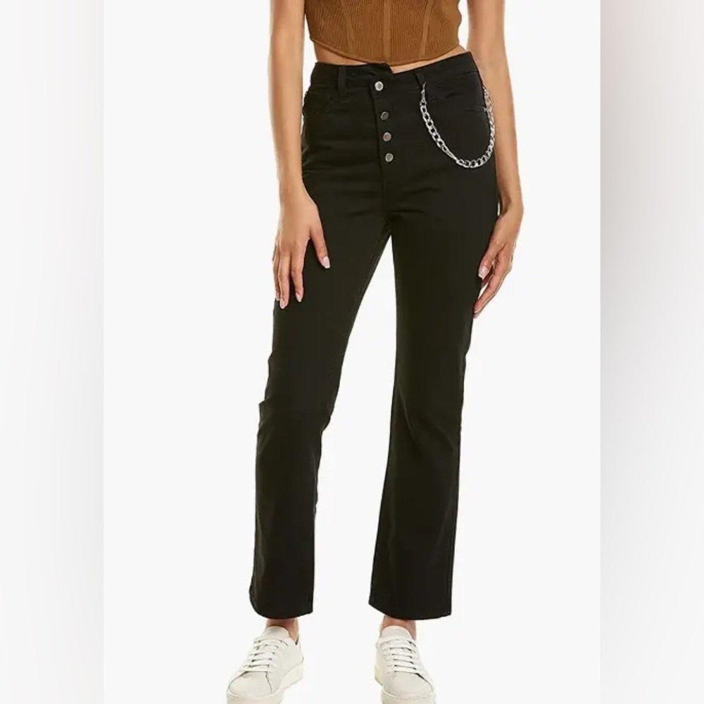 NWT $168 WeWoreWhat Crossover Straight Leg Black Jeans Silver Pocket Chain 28
